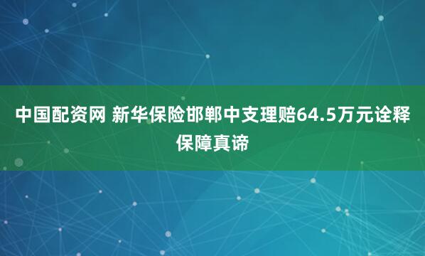 中国配资网 新华保险邯郸中支理赔64.5万元诠释保障真谛